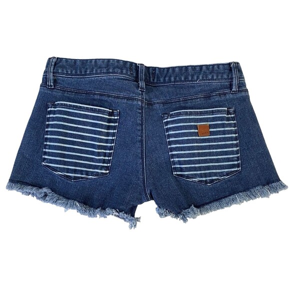 Roxy Contrast Denim Beaded Shorts Womens Size 28 Multicolor Frayed Hem Stripes - Picture 3 of 16